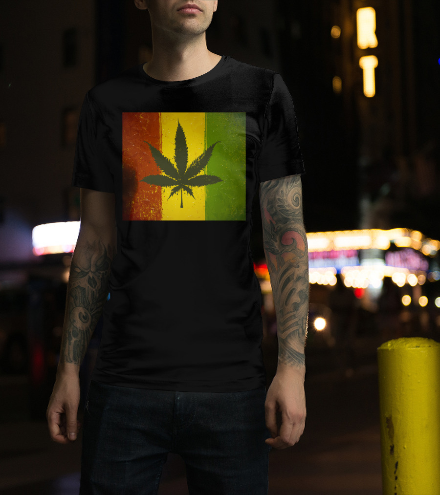 Rasta Jamaican Marijuana Leaf Legalized Pot Flag T-Shirt