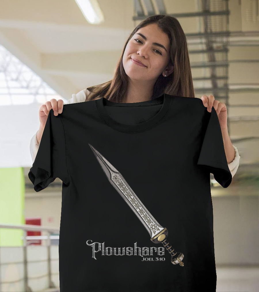 Plowshare Joel 3:10 Sword Design Red Chi Rho Brand T-Shirt
