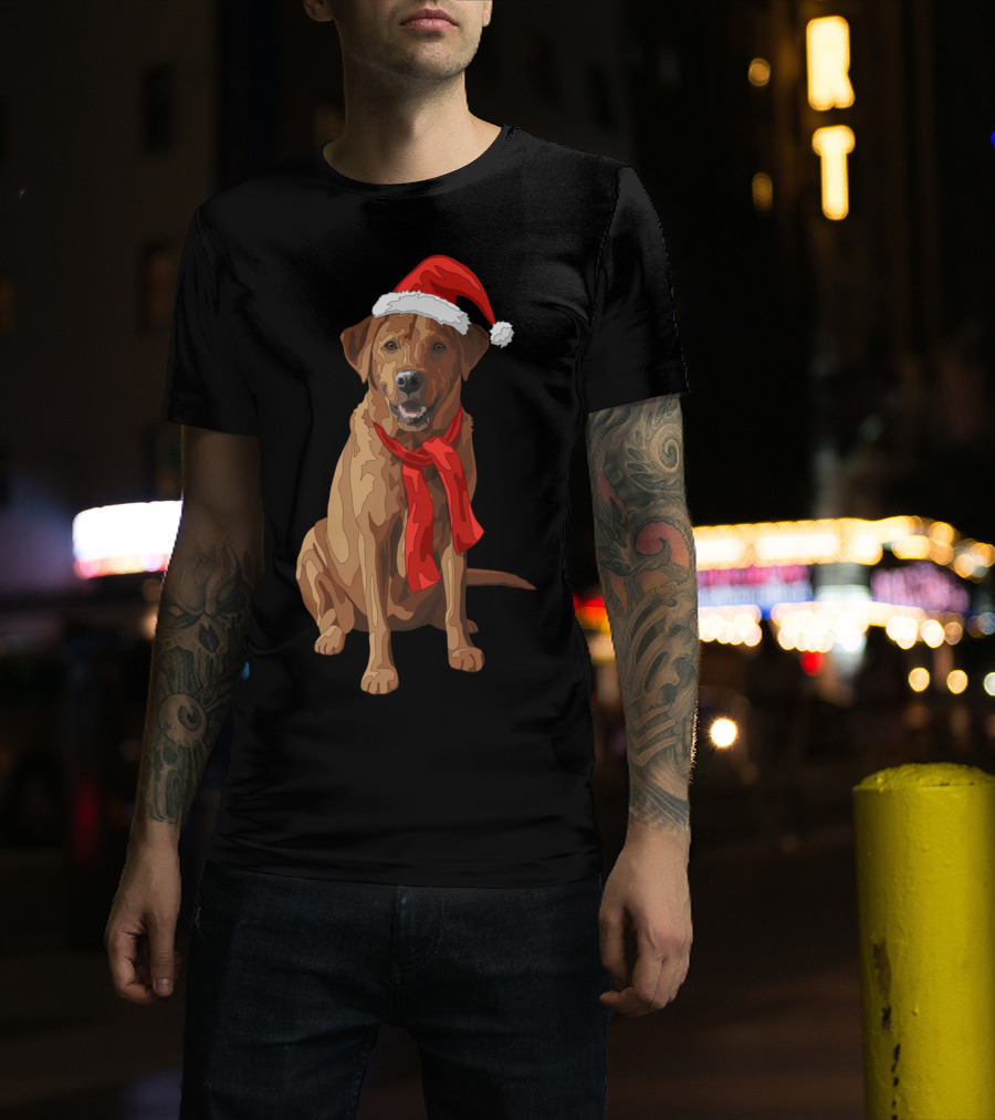 Red Labrador Retriever Dog With Christmas Santa Hat And Scarf T-Shirt