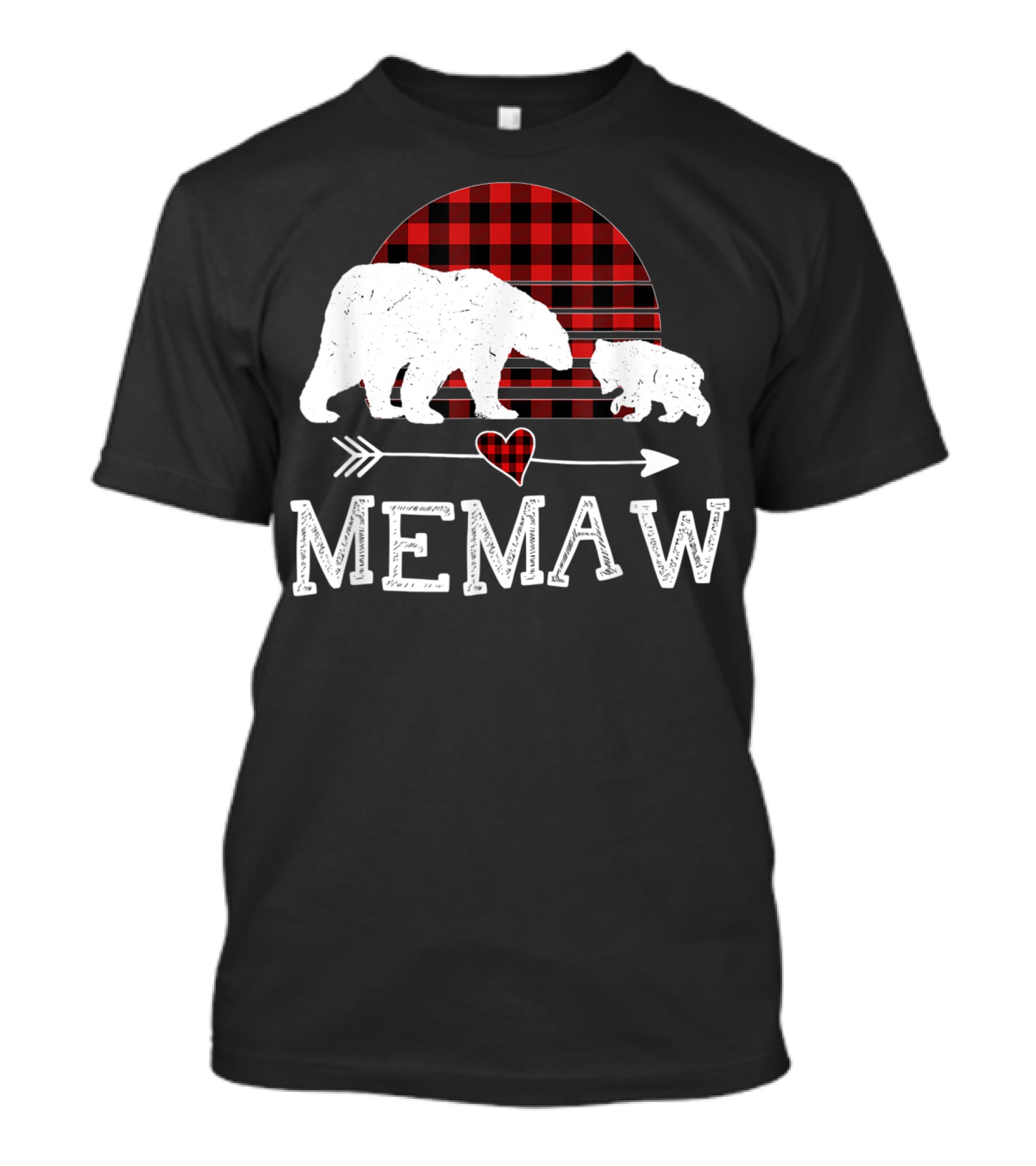 Memaw Bear With Red Plaid Buffalo Check And Heart Arrow T-Shirt