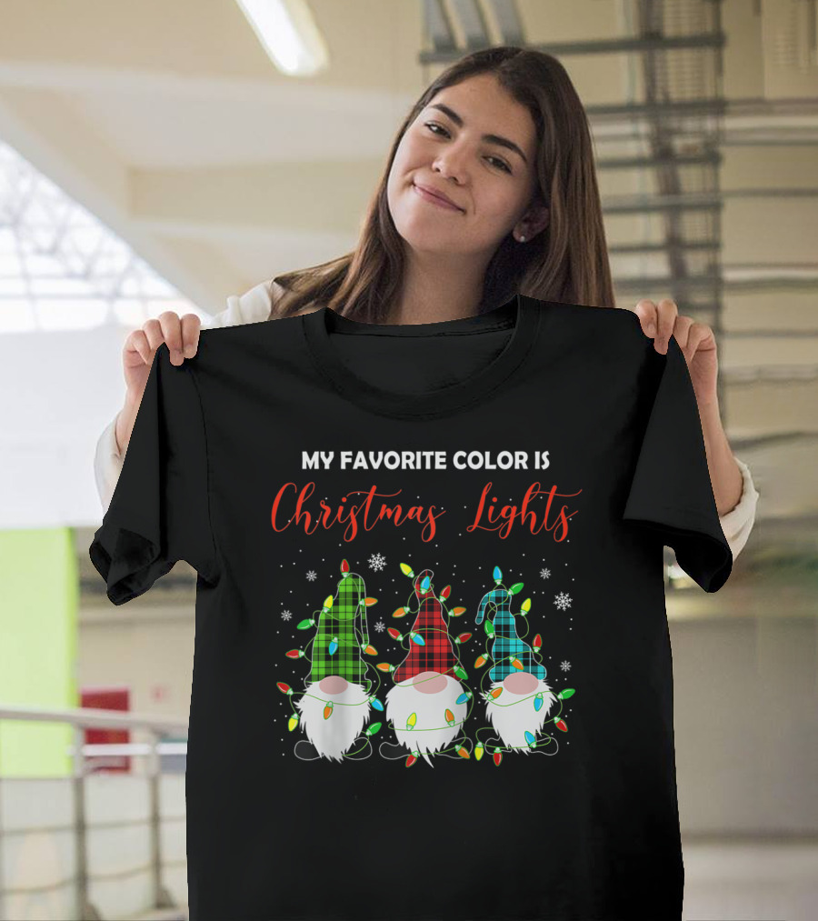 My Favorite Color Is Christmas Lights 3 Nordic Gnomes Swedish Xmas Nisse T-Shirt