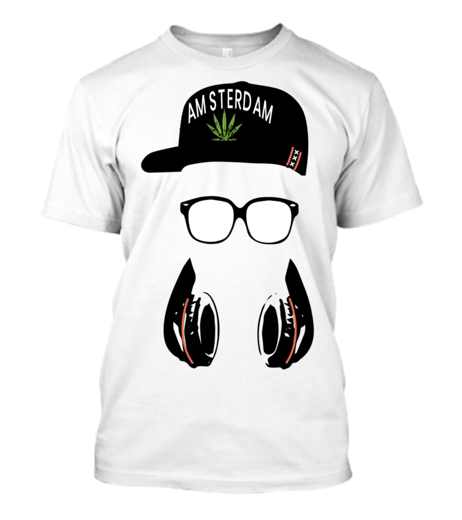 Amsterdam Holland Marijuana Souvenir Hat Glasses Headphones T-Shirt