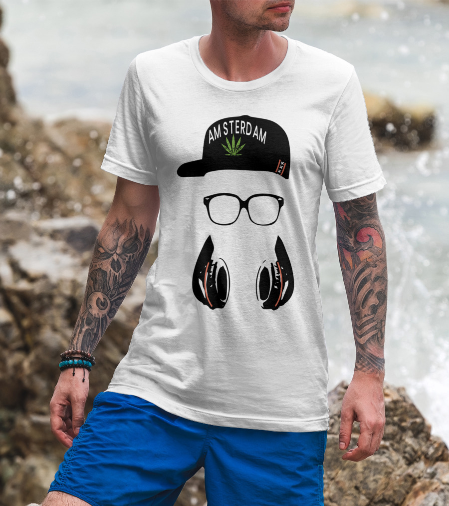 Amsterdam Holland Marijuana Souvenir Hat Glasses Headphones T-Shirt