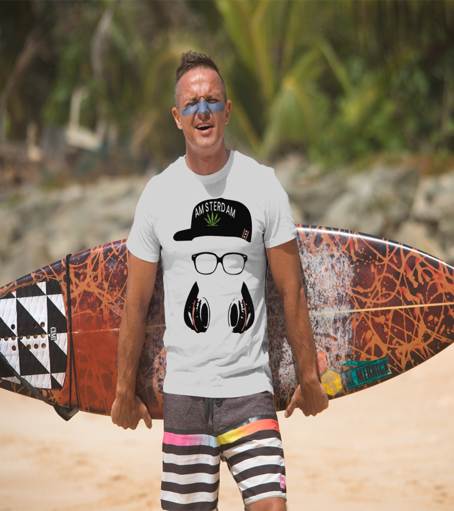 Amsterdam Holland Marijuana Souvenir Hat Glasses Headphones T-Shirt