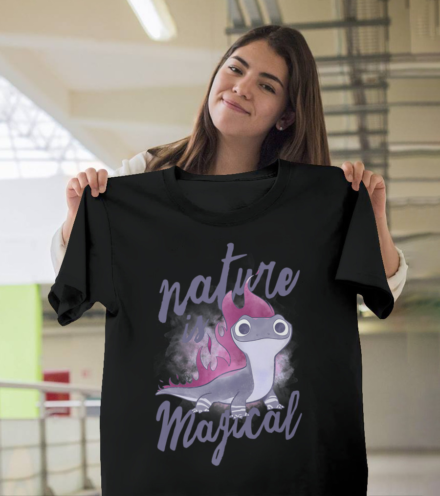 Disney Frozen 2 Salamander Character with Nature Is Magical Text T-Shirt