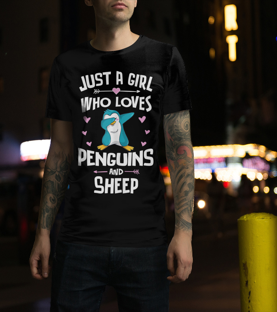 Just A Girl Who Loves Penguins And Sheep Dabbing Penguin Heart Arrows T-Shirt