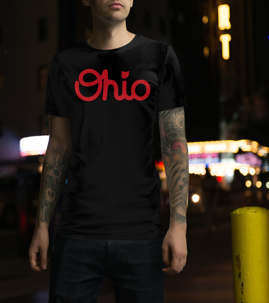 Ohio Script Ohioan State Pride With Iconic Red Text And Outline T-Shirt