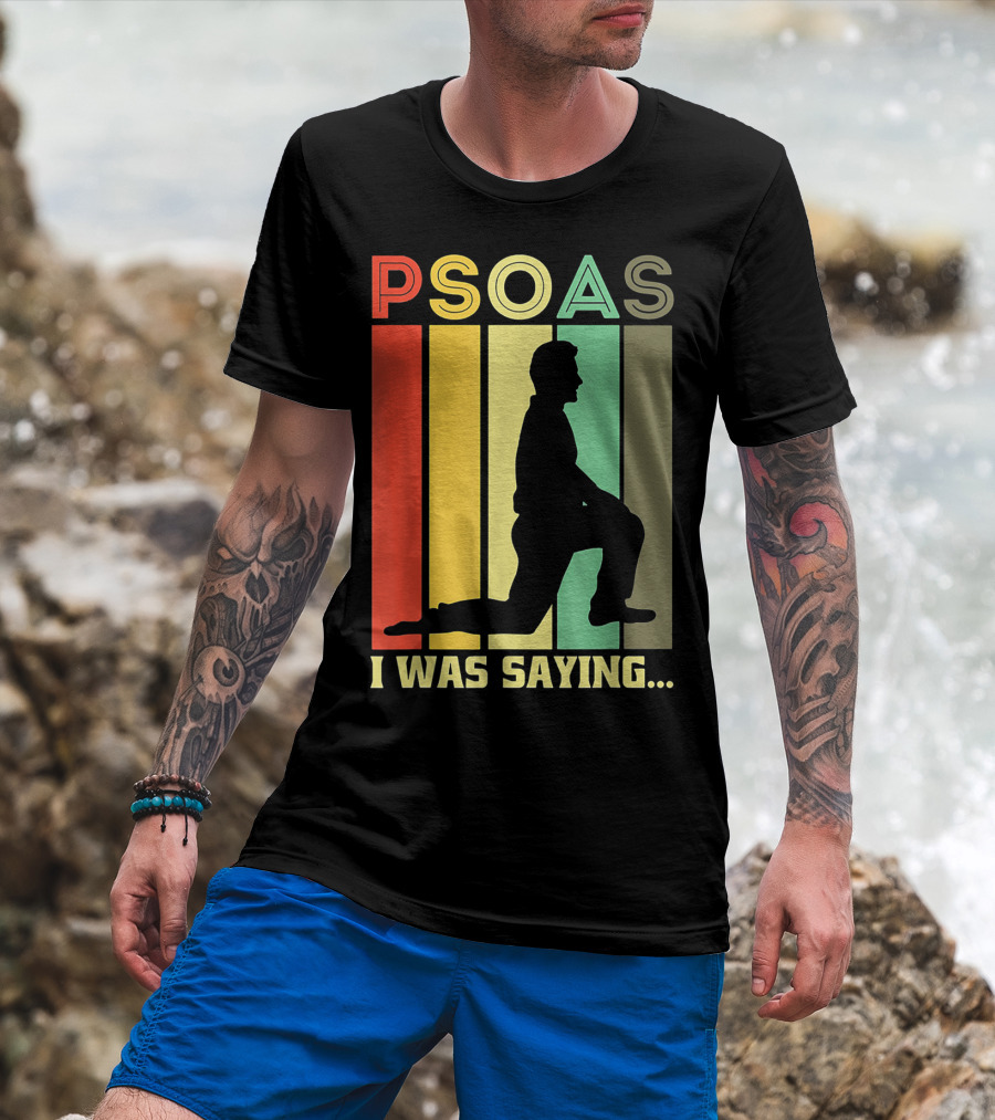 Psoas I Was Saying Retro Silhouette On Color Stripes T-Shirt
