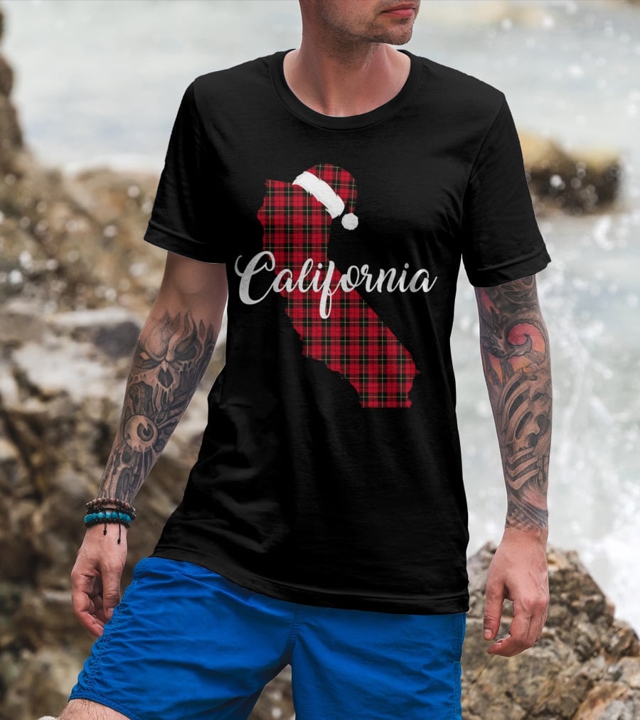 California Red Buffalo Plaid Santa Hat Royal Stewart T-Shirt