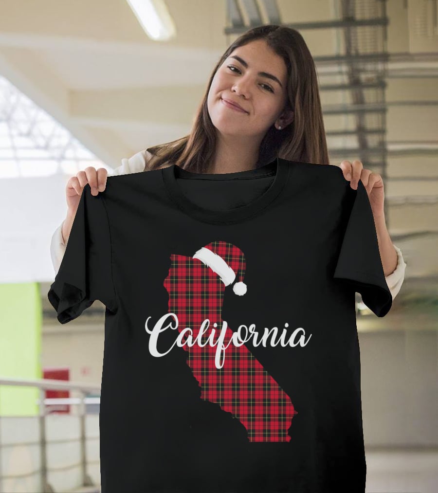 California Red Buffalo Plaid Santa Hat Royal Stewart T-Shirt