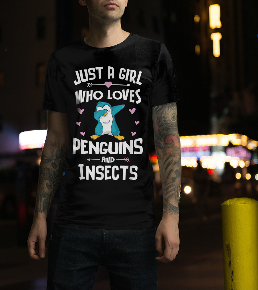 Just A Girl Who Loves Penguins And Insects Dabbing Penguin Hearts T-Shirt