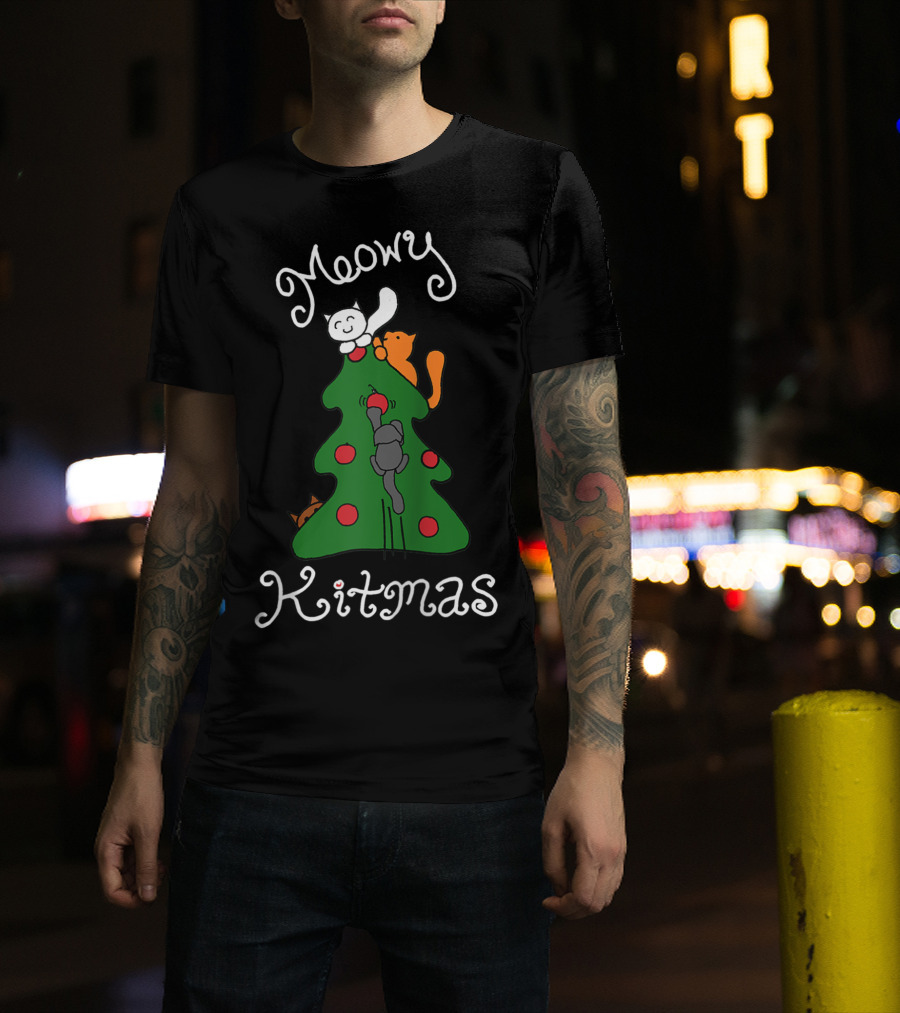 Meowy Kitmas Cats On Christmas Tree T-Shirt