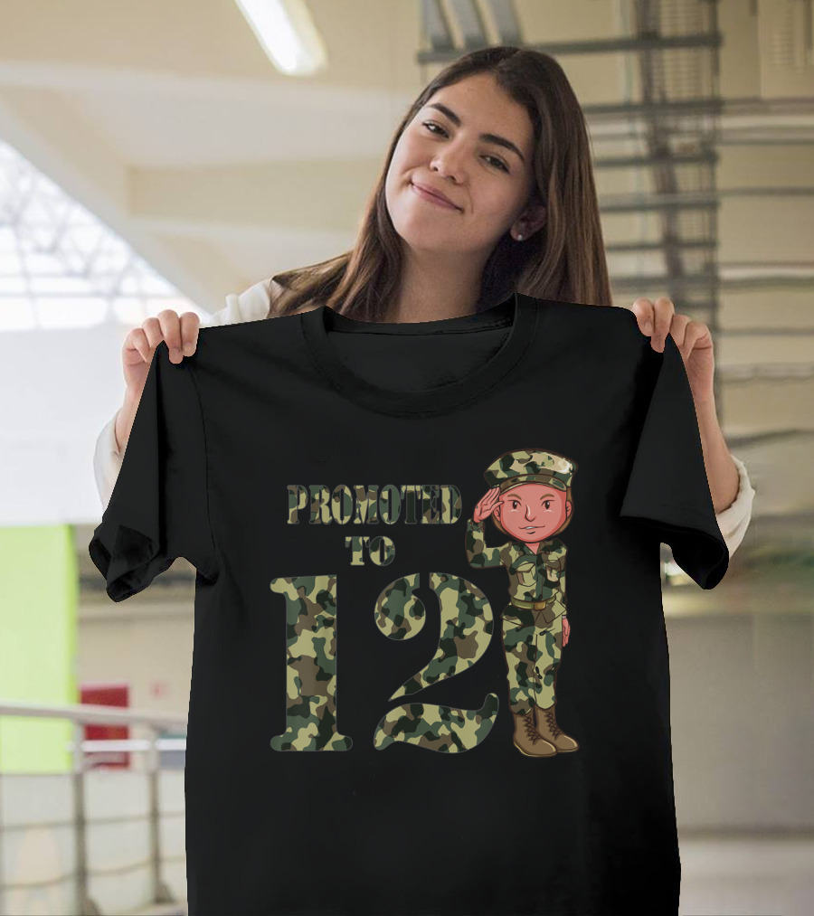 Promoted To 12 Camouflage Salute Birthday T-Shirt