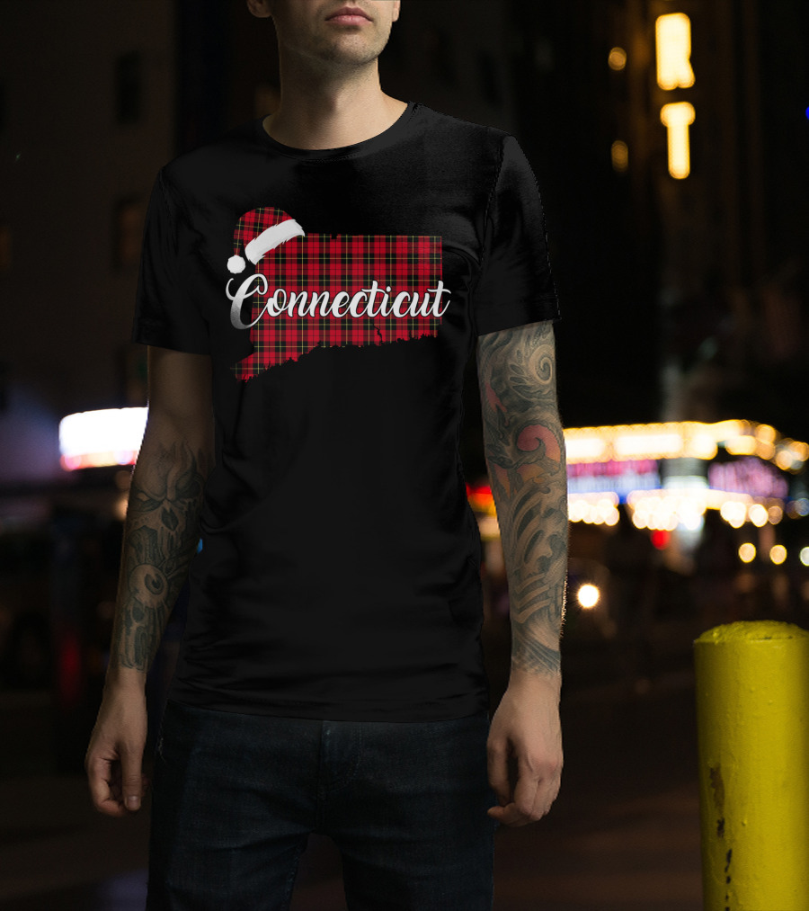 Connecticut Red Buffalo Plaid With Santa Hat Royal Stewart T-Shirt