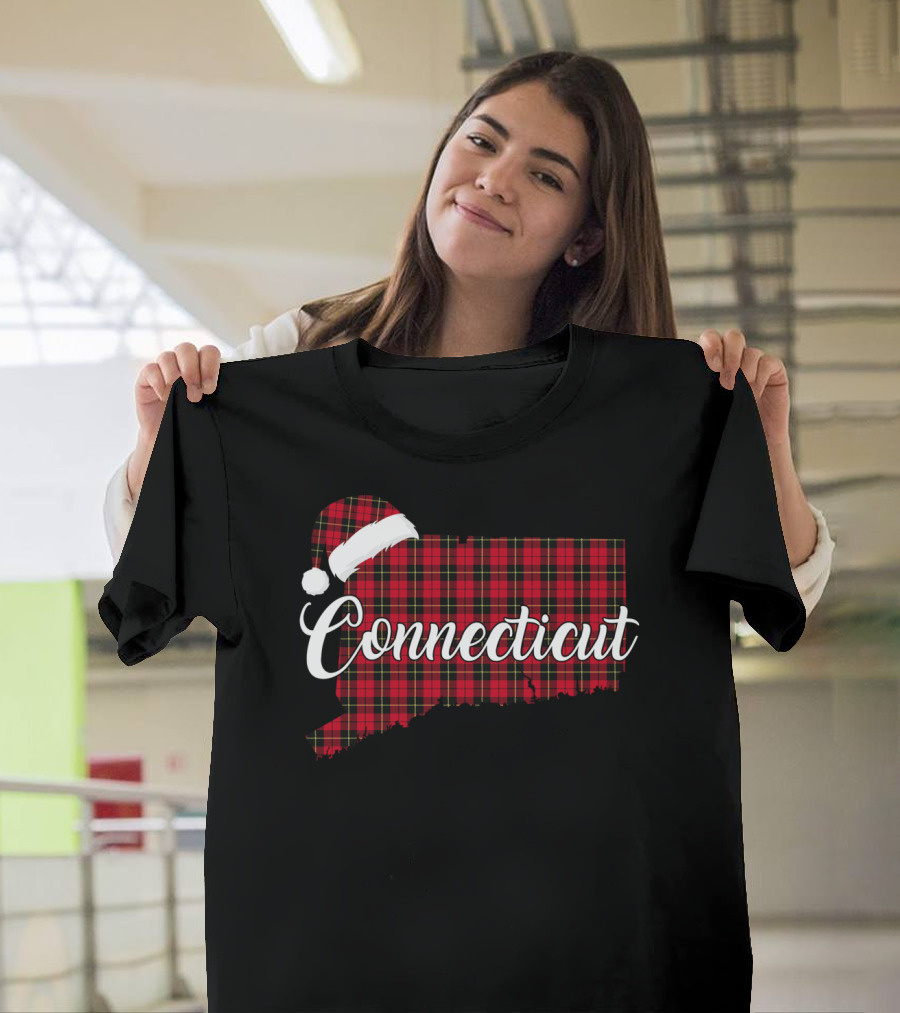 Connecticut Red Buffalo Plaid With Santa Hat Royal Stewart T-Shirt