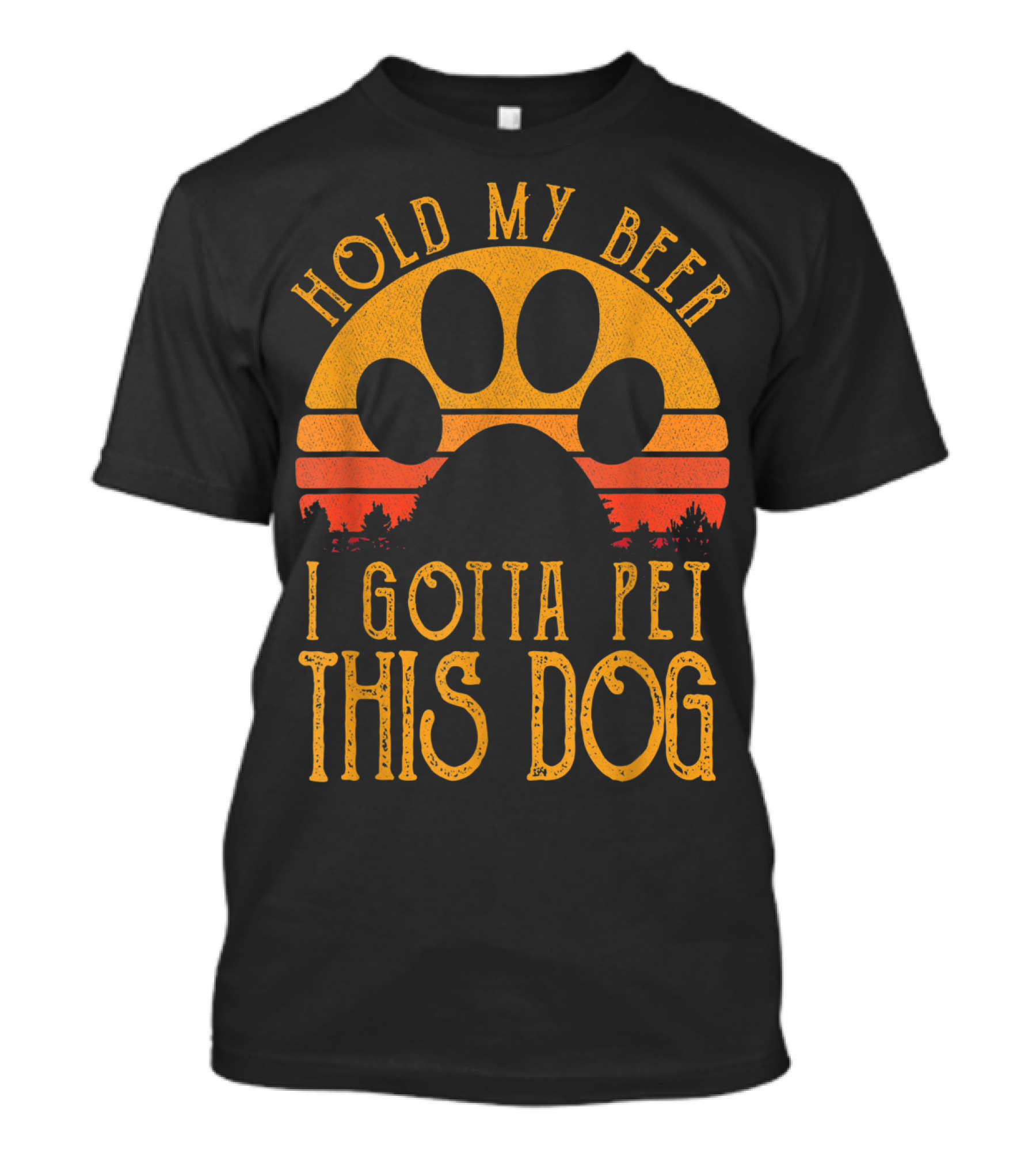 Hold My Beer I Gotta Pet This Dog Retro Vintage Paw Print Sunset T-Shirt