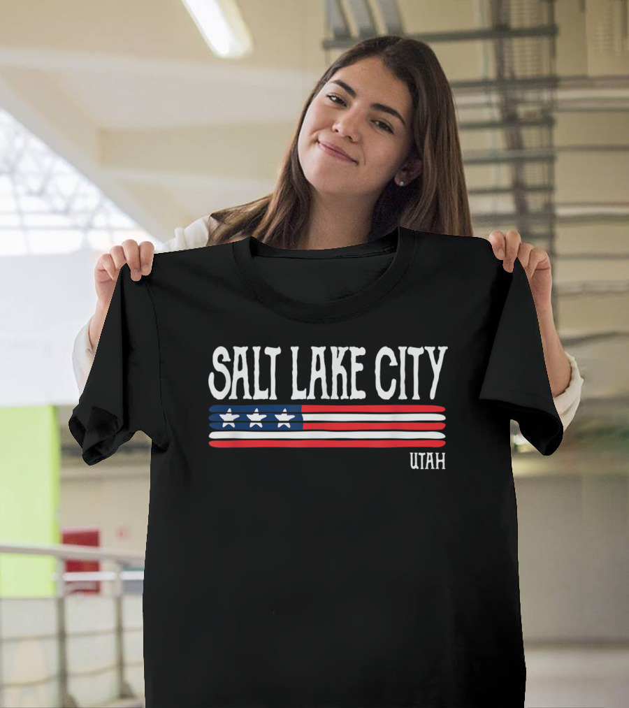 Salt Lake City Utah American Flag Stars Stripes T-Shirt