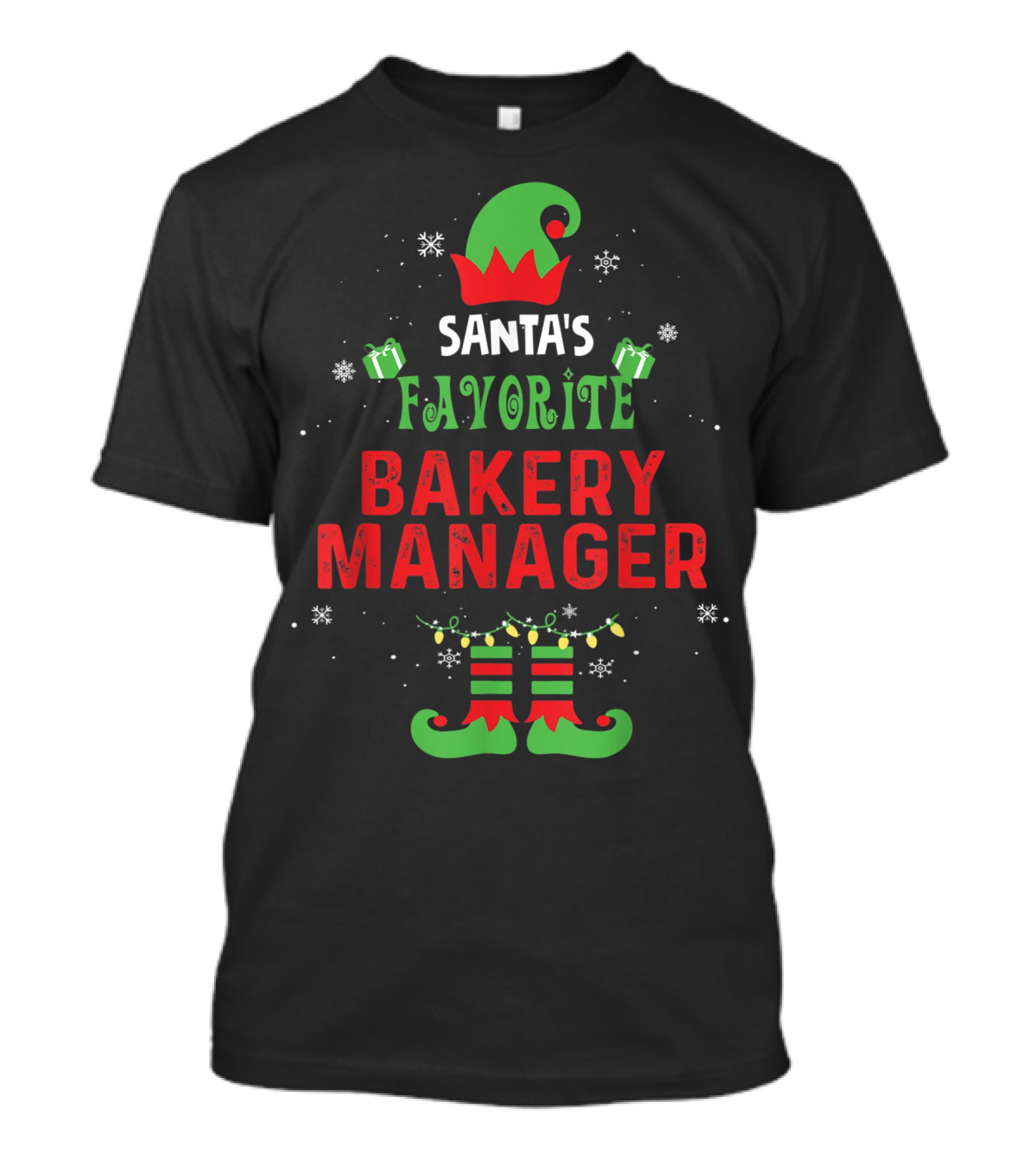 Santa's Favorite Bakery Manager Christmas Elf Hat And Boots T-Shirt
