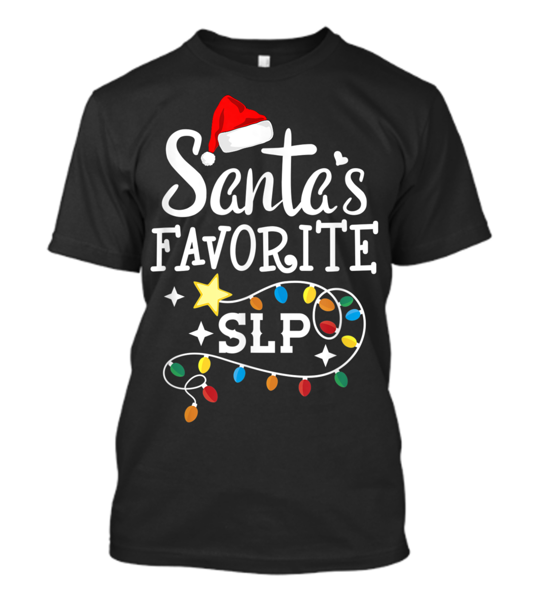 Santa's Favorite SLP Speechlanguage Christmas Lights And Santa Hat T-Shirt