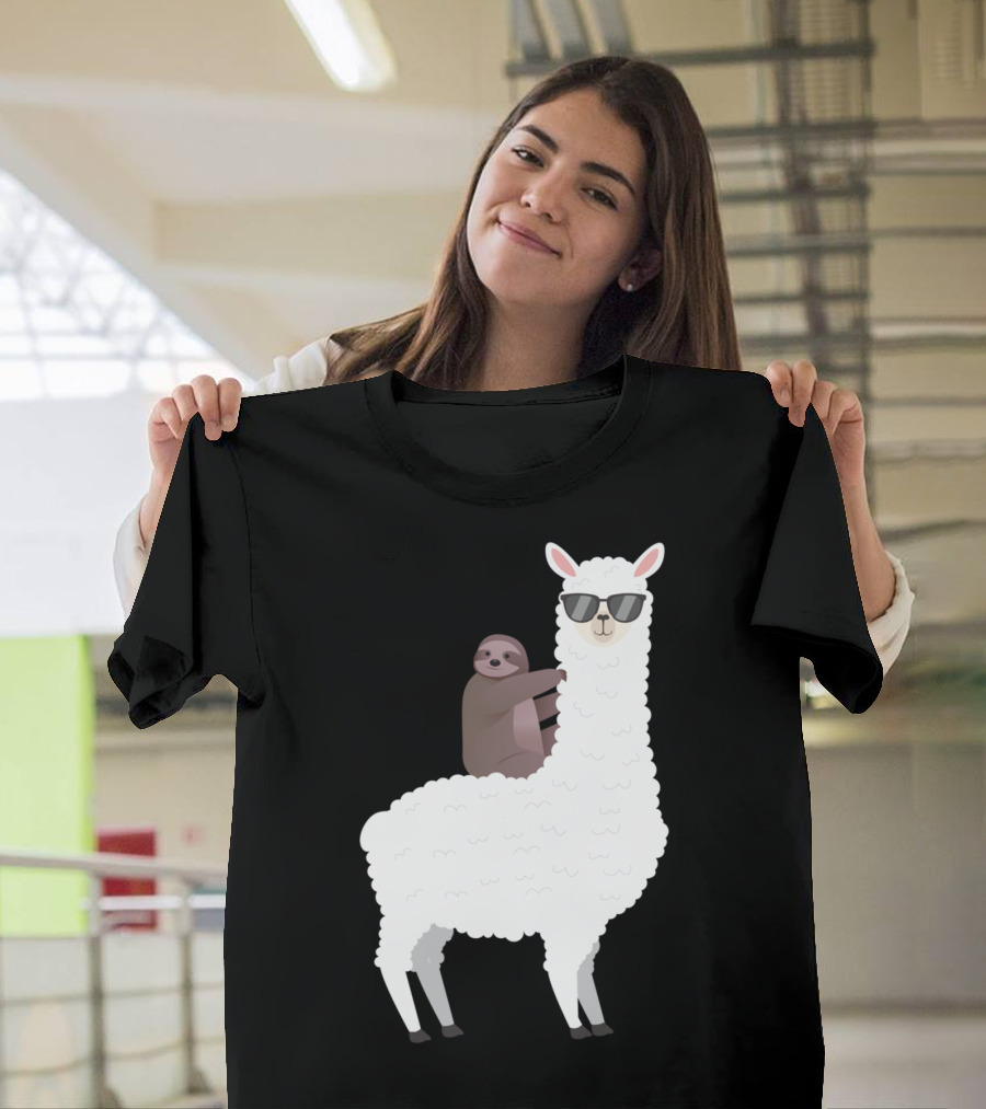 Sloth Life Riding Llama Cool Sunglasses Duo T-Shirt