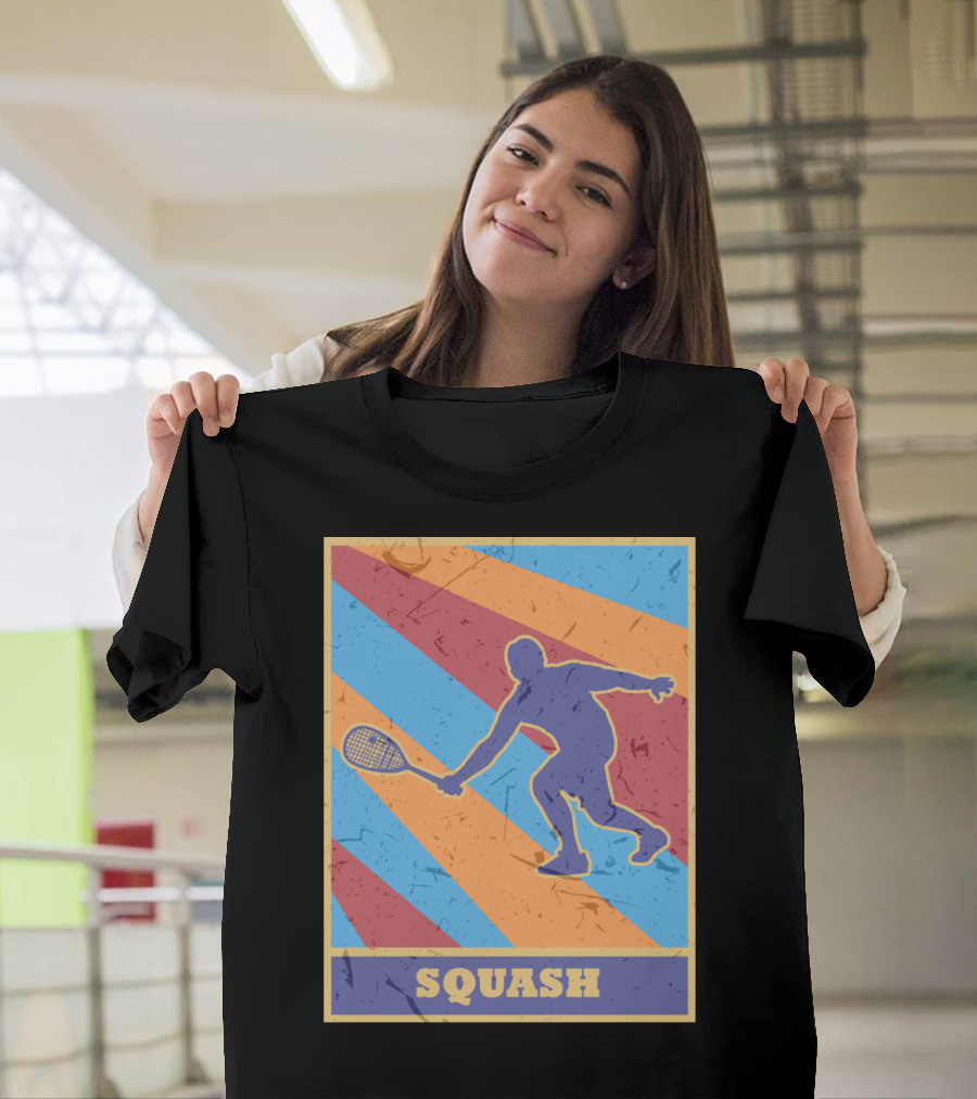 Squash Player Retro Colors Ball Racket T-Shirt