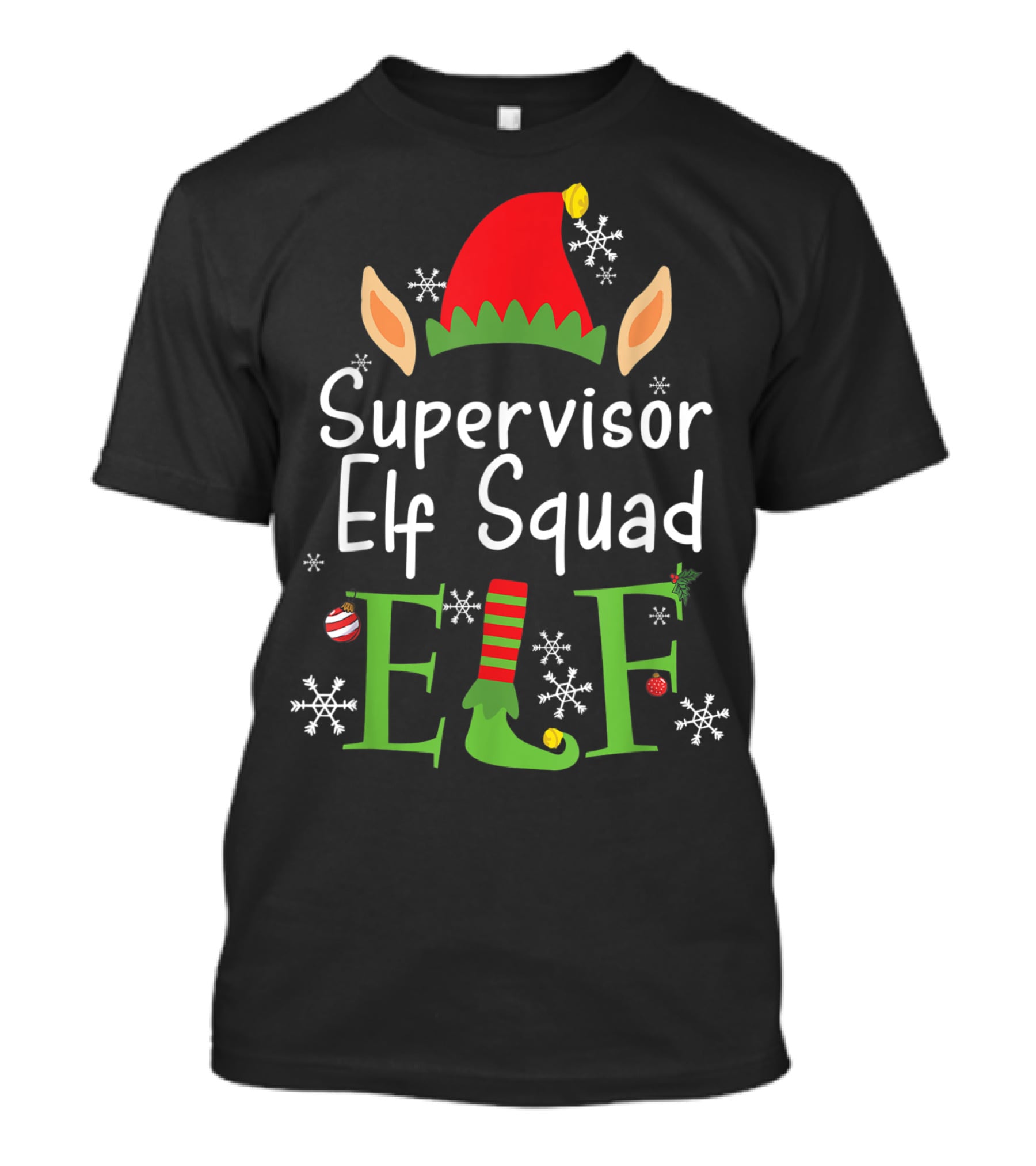 Supervisor Elf Squad Christmas Hat Snowflakes Ornaments T-Shirt