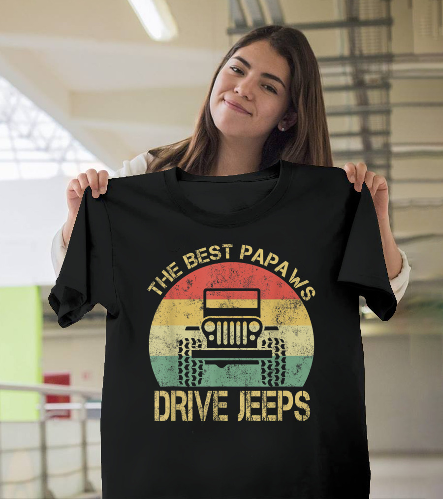 The Best Papaws Drive Jeeps Retro Striped T-Shirt