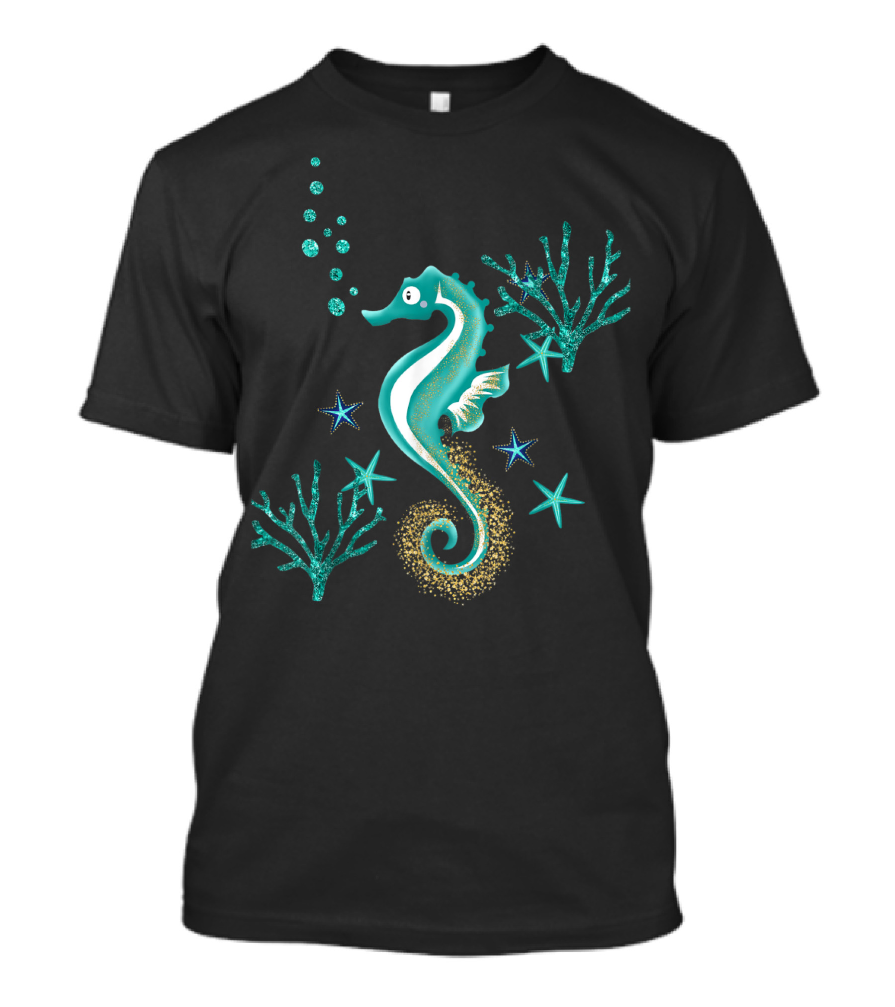 Turquoise Seahorse Ocean Coral And Starfish T-Shirt