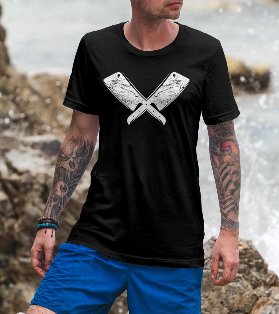 Vintage Butcher Knife Meat Cook Crossed Cleavers T-Shirt