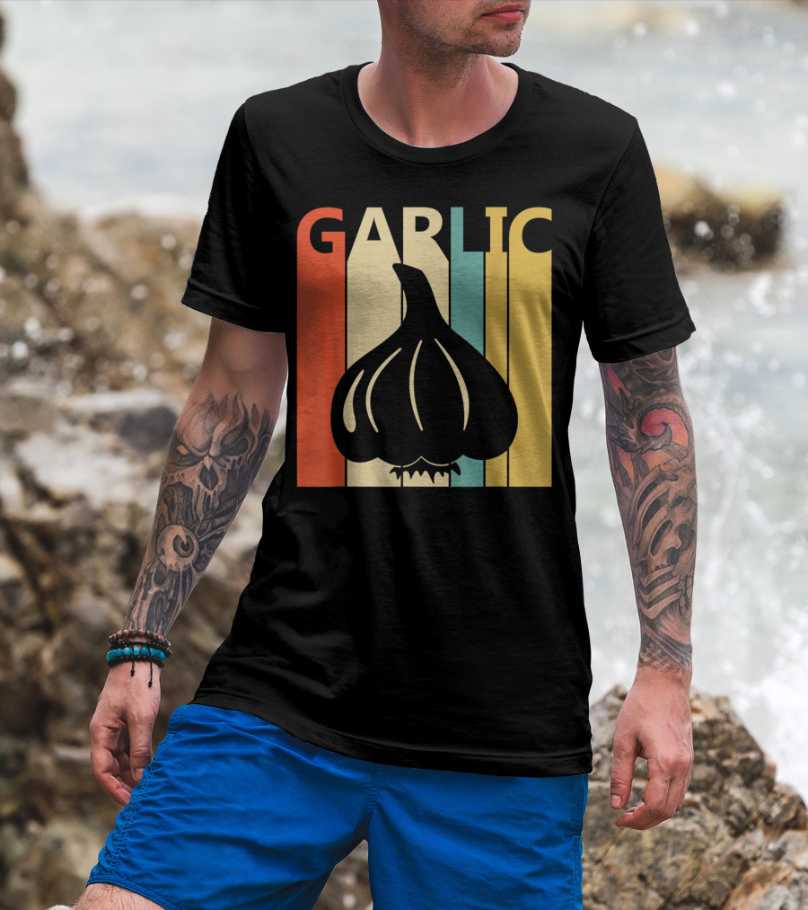 Vintage Garlic Lover Retro Stripes T-Shirt