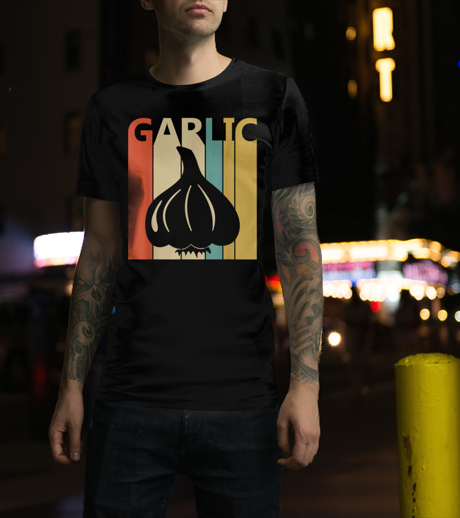 Vintage Garlic Lover Retro Stripes T-Shirt
