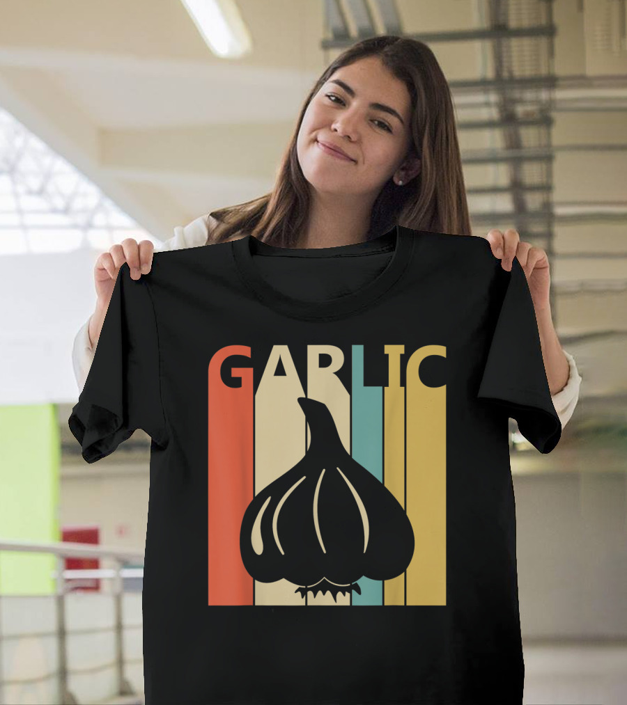 Vintage Garlic Lover Retro Stripes T-Shirt