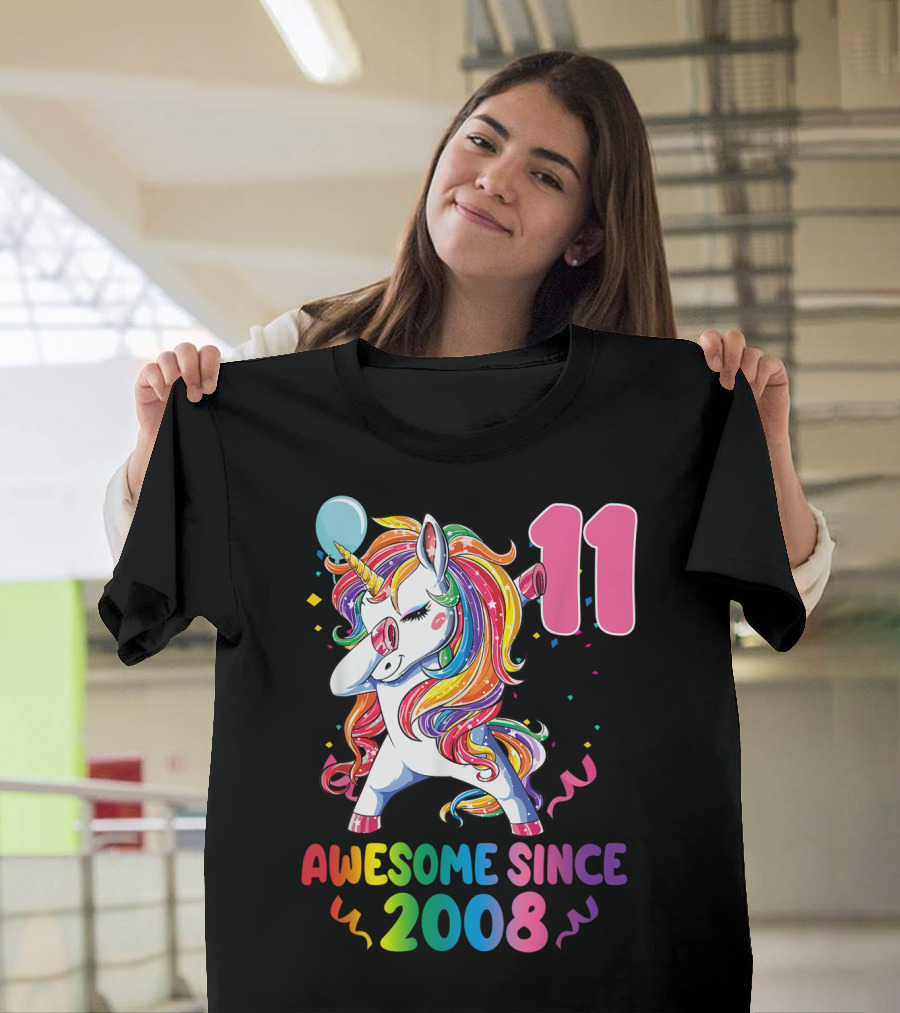 11 Years Old Awesome Since 2008 Birthday Party Unicorn T-Shirt