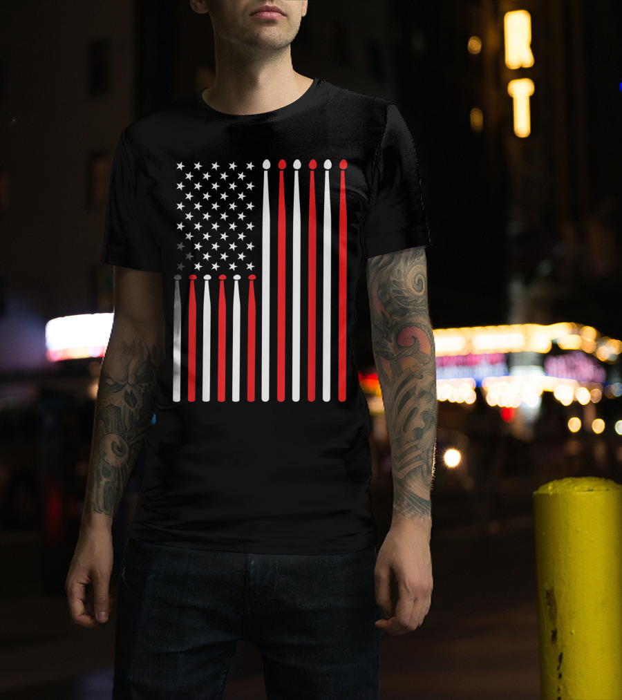 American Flag Drumsticks USA Drummer Musicians Patriotic T-Shirt