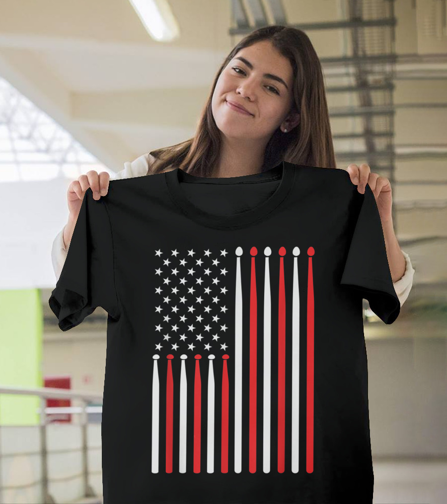 American Flag Drumsticks USA Drummer Musicians Patriotic T-Shirt