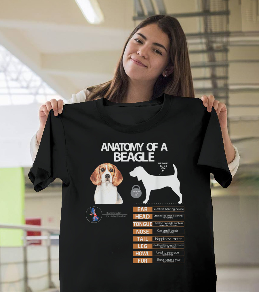 Anatomy Of A Beagle Ear Head Tongue Nose Tail Leg Howl Fur Mom Grandma Dad T-Shirt