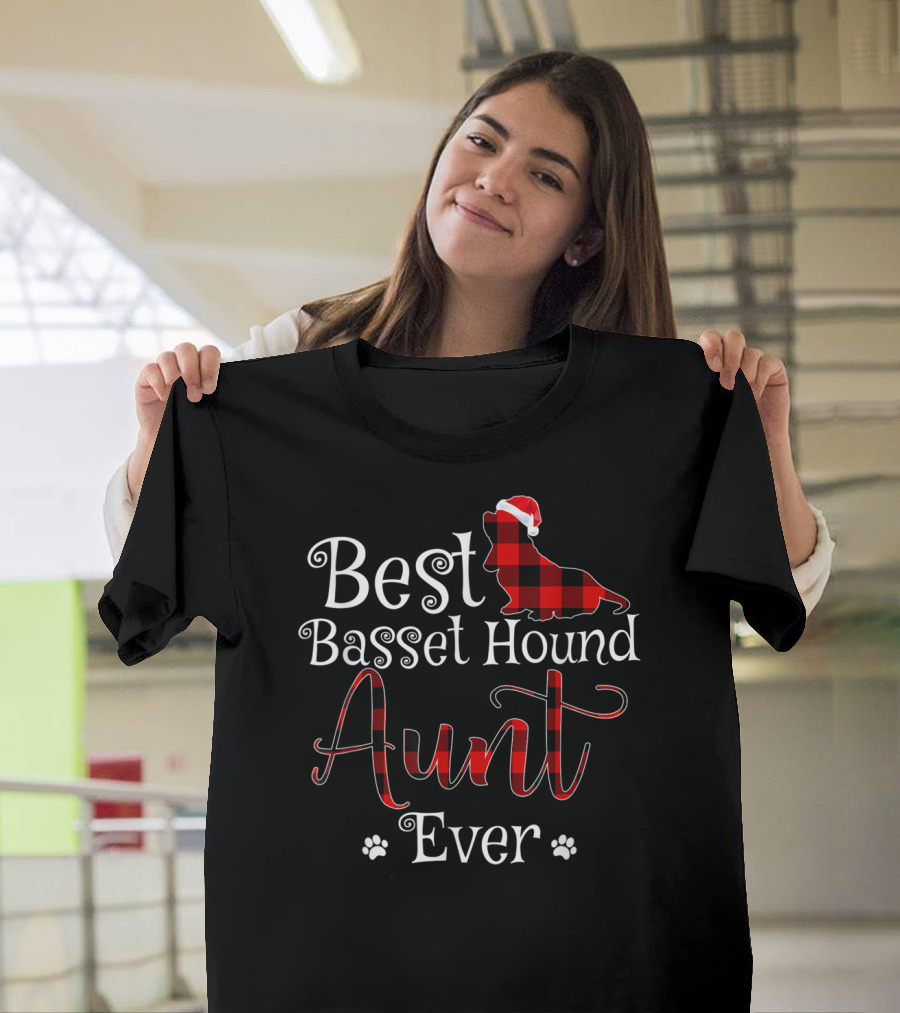 Best Basset Hound Aunt Ever Plaid Christmas Hat T-Shirt