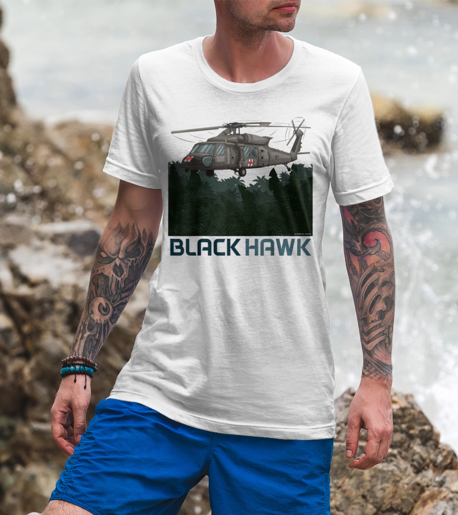 Black Hawk Helicopter Military Jungle Scene T-Shirt