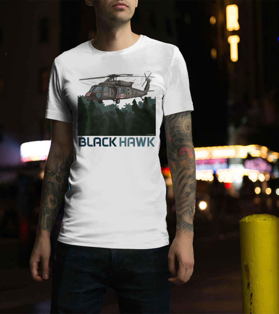 Black Hawk Helicopter Military Jungle Scene T-Shirt