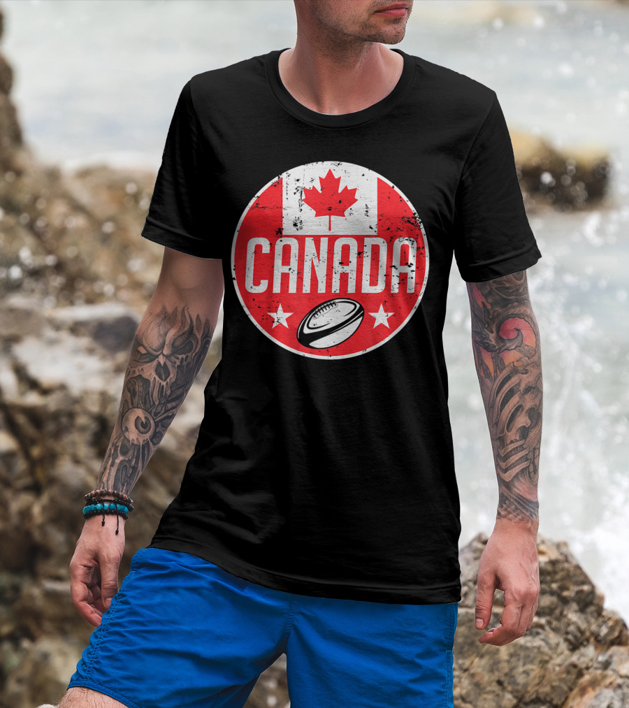Canada Rugby Flag Supporter Jersey Canadian Maple Leaf Emblem T-Shirt