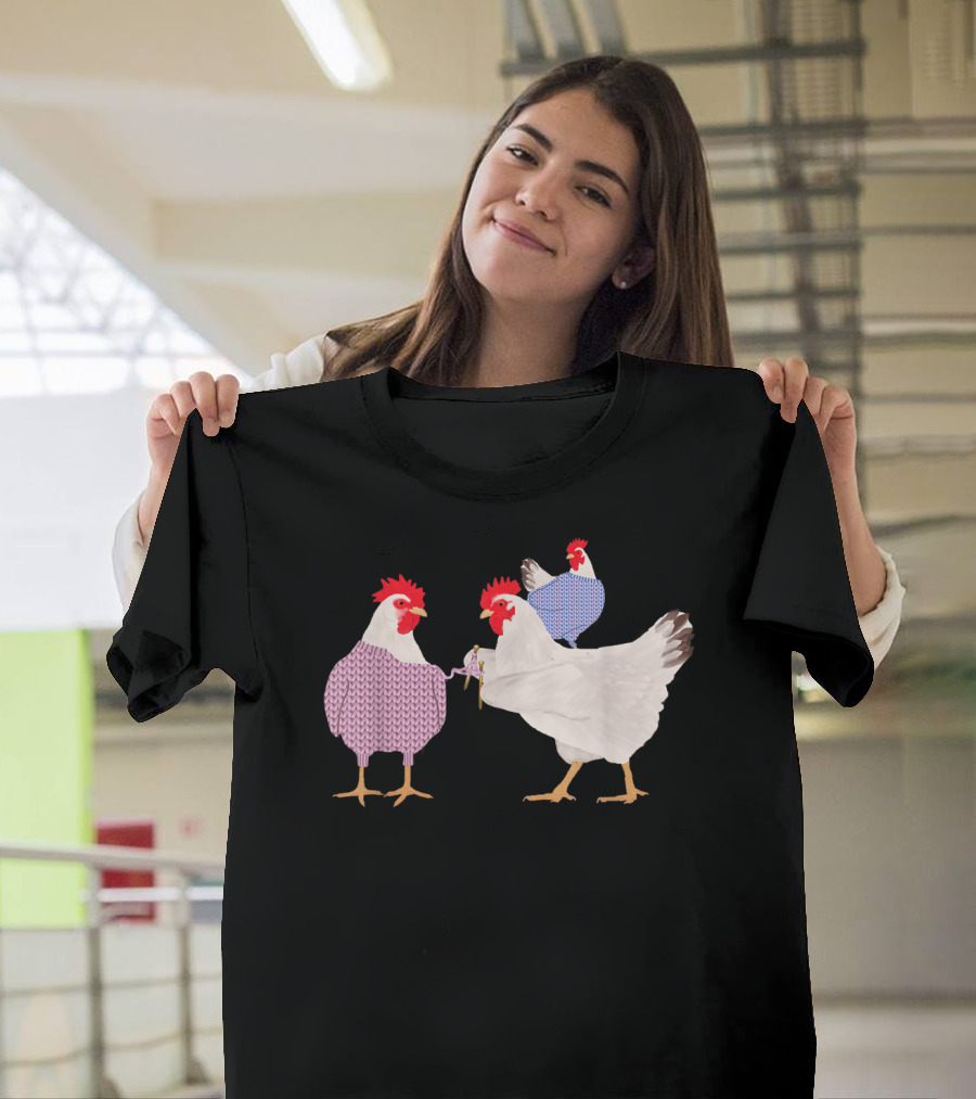Chicken Knitting Sweaters Trio Whimsical Knitwear Comedy T-Shirt