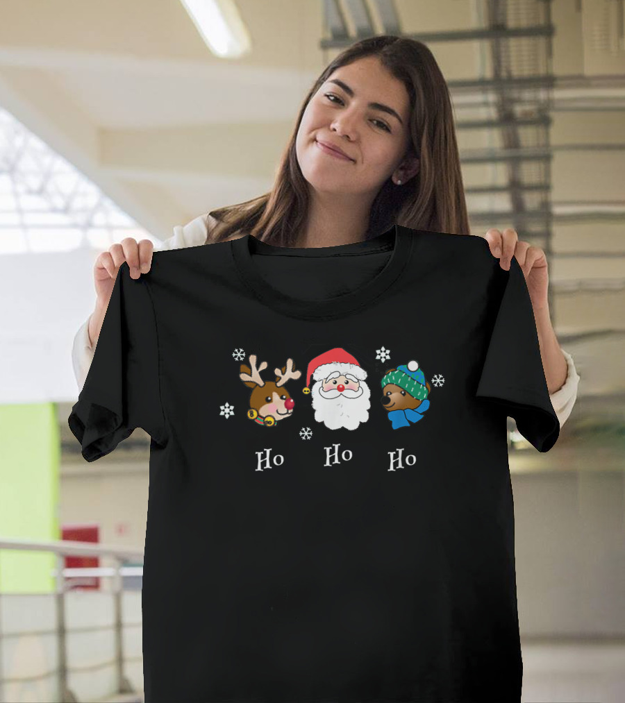 Christmas Ho Ho Ho Santa Reindeer Bear Snowflakes Fun Friendly T-Shirt