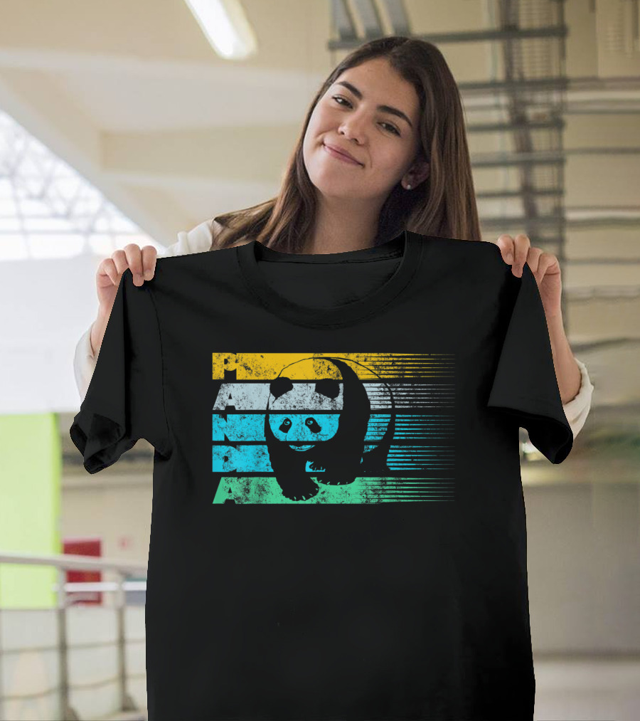 Panda Retro Vintage Stripes Cool Panda Bear T-Shirt