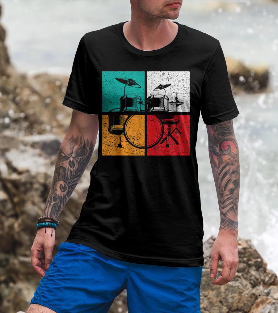 Drummer Drums Band Drumset Colorful Pop Art Squares T-Shirt