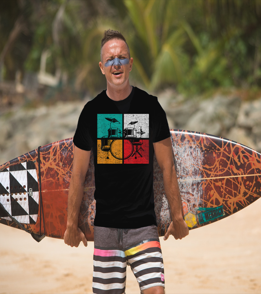 Drummer Drums Band Drumset Colorful Pop Art Squares T-Shirt