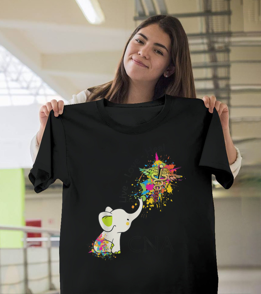 Elephant Live Love Heal CNA Colorful Caduceus T-Shirt