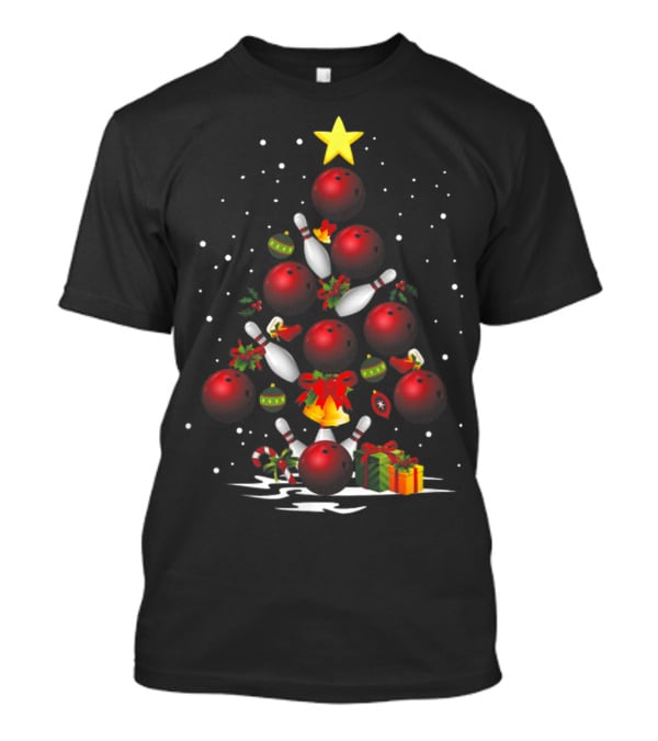 Funny Bowling Christmas Tree Light Bowling Ball Ornaments Star Pin Gifts T-Shirt
