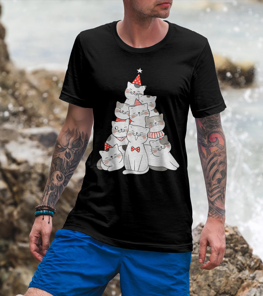 Funny Christmas Cats Xmas Tree New Year Party T-Shirt