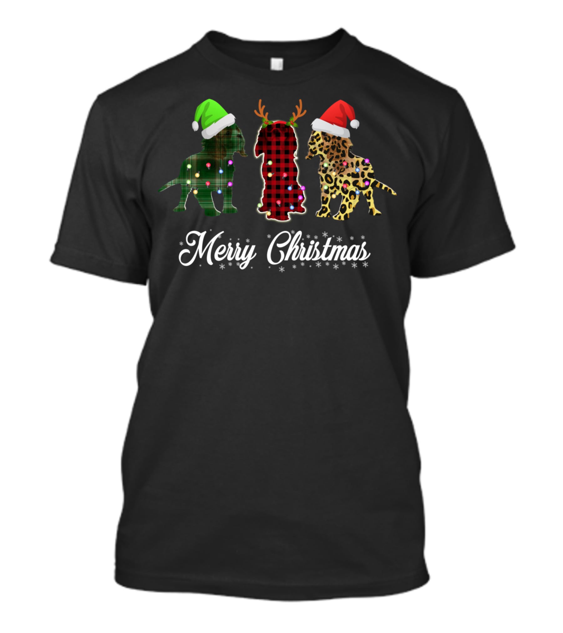 Merry Christmas Cavalier King Charles Spaniel Trio Santa Hats Antlers T-Shirt