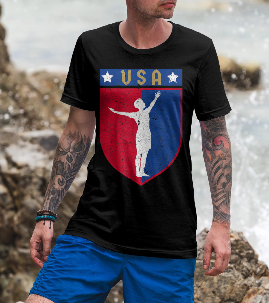 USA Distressed Red White Blue Soccer Emblem T-Shirt